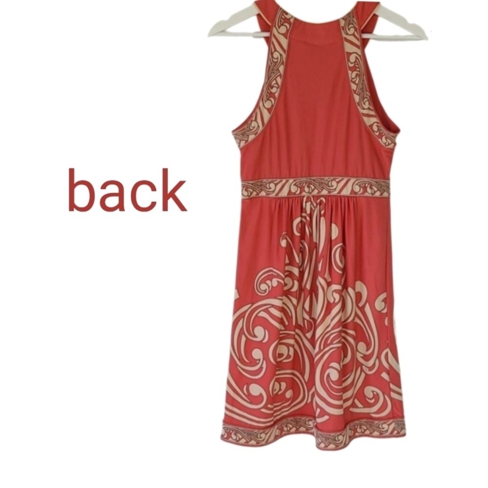BCBG Max Azria Vintage Orange Coral Romantic Dress Greek Style Print Dress - Picture 3 of 6
